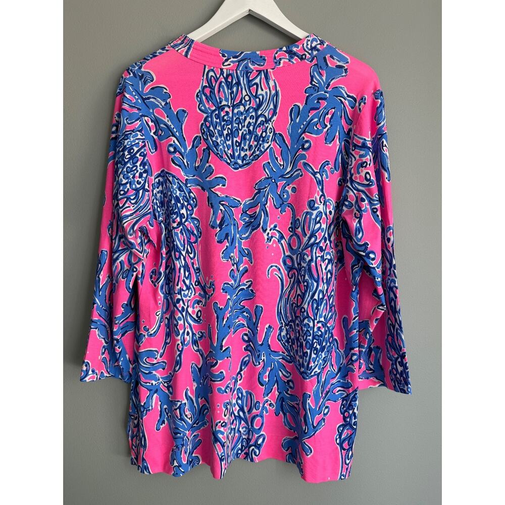 Lilly Pulitzer XL Pink Blue Jellyfish Print Tunic Top Preppy Coastal Resort - Picture 5 of 6